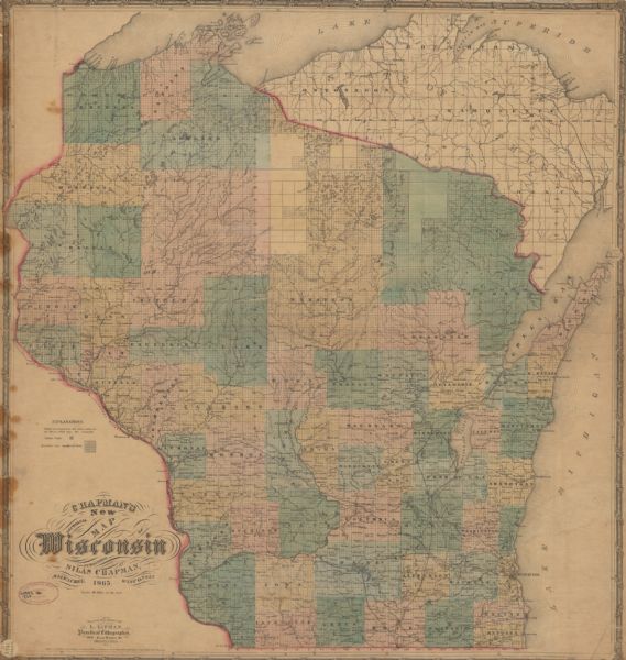 This map of the entire state of Wisconsin depicts the township survey grid and identifies counties, named towns, cities and villages, rivers, lakes, railroads, and the Chippewa and Oneida reservations. Horicon Marsh is labeled Horicon Lake.