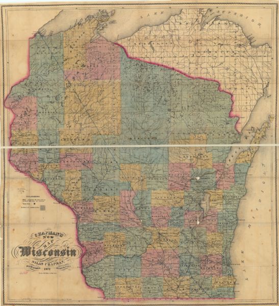 This map of Wisconsin depicts the township survey grid and identifies counties, named towns, cities and villages, rivers, lakes, railroads, and the Chippewa and Oneida reservations. Horicon Marsh is labeled Horicon Lake. Shows railroads, counties and towns. "Entered according to act of Congress in the year 187[2?] by S. Chapman with the Librarian of Congress at Washington." The map includes a township grid.