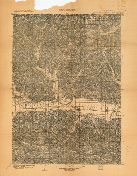 This topographical map from the U.S. Geological Survey shows parts of Richland, Sauk, Grant, and Iowa counties, Wisconsin, as of 1903.