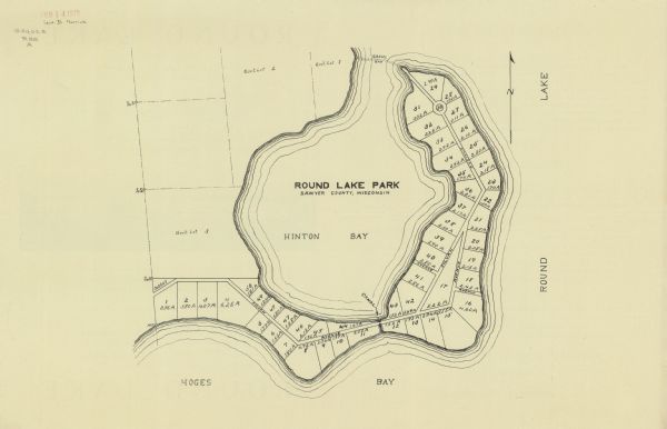 This map shows the lots surrounding Hinton Bay on Round Lake in the Town of Hayward, Sawyer County, Wisconsin.