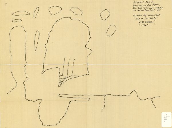 This copy of an 1834 map in the American Fur Company's papers held by the New-York Historical Society shows an outline of Chequamegon Bay and Madeline Island and other islands in the Apostle Islands group.  
