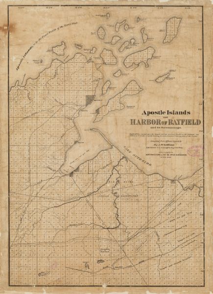 Asaph Whittlesey arrived in Ashland in 1854, one of the earliest of the settlers who hoped the area would grow and make their fortunes. He drew this map of the Apostle Islands in 1871, extolling Bayfield's fine harbor and its attractions as a summer travel destination.