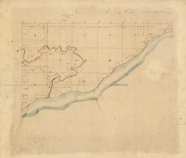 These 19th-century manuscript maps show the survey of much of Crawford County, Wisconsin. Plats for the towns of Prairie du Chien and Bridgeport and for the townships in Range 11 North are not included.
