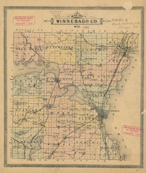 Map Of Winnebago County Wisconsin Map Or Atlas Wisconsin Historical Society 8749