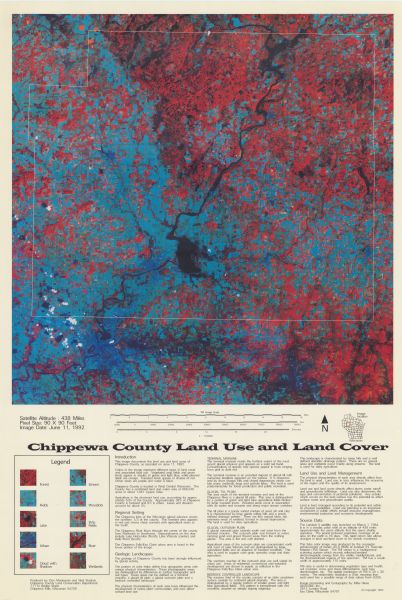 This satellite image of Chippewa County, Wisconsin, documents the land use and land cover of the county as recorded June 11, 1992. Accompanying text describes the geography, geology, and land use of the county. An image location map is included.