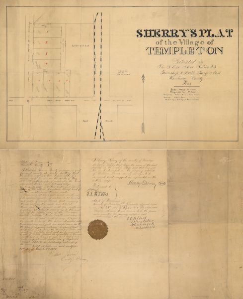 "Dated this 29th day of March AD 1888."  Certifications on verso signed by: William Powrie, county surveyor -- Henry Sherry, landowner -- E.E. Paddock, notary public.  From the E.P. Sherry papers relating to lumbering in the Flambeau flowage.