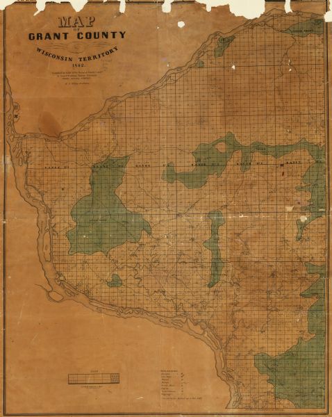 Relief shown by hachures. Shows furnaces, saw mills, houses, roads, grist mills, entries, reservations, and diggings.  "Compiled by order of the Board of County Commrs. by James E. Freeman, district surveyor, from actual surveys."  "The entries are marked up to Oct 1842."