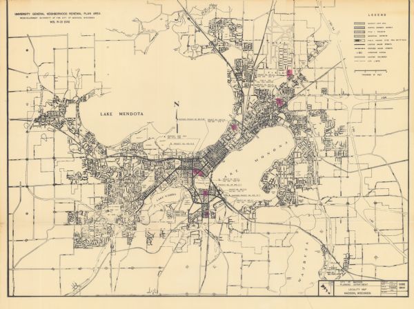 Shows projects and proposed projects, some zoning districts, public housing sites (Project Wis.-3-183-4), streets, and proposed streets. Upper left hand corner has a legend. Map reads: "Date: 2-24-67." "Redevelopment Authority of the City of Madison, Wisconsin ; WIS. R-21 (GN)." "Code GNIII."