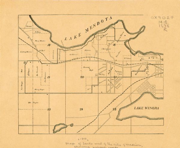 Shows landownership, buildings, and railroads. Lake Mendota and Lake Wingra are labelled.