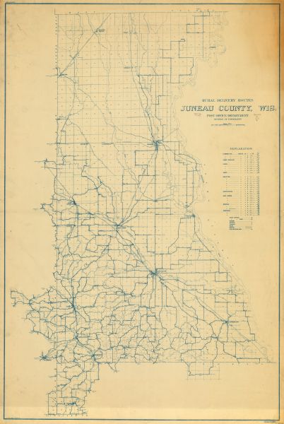 Map shows roads, railroads, post offices, schools, houses, churches, routes, and post office collection boxes. The map includes a distant chart and explanation. The upper left margin reads: "Price 35 cents," and the lower left margin reads: "Nov. 7, 1912."