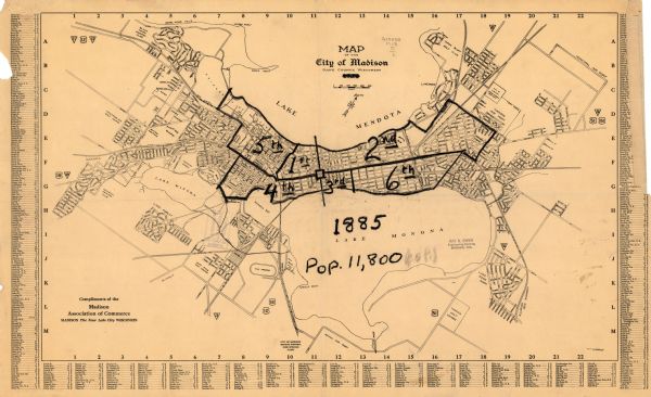 This map of Madison is 7 maps showing the city between 1885 and 1930.  	Each map has its own annotations of population growth, neighborhoods, and other changes. The maps include street indexes in the margins.
	