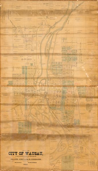 This map shows lot and block numbers and dimensions, some landownership, wards, railroads, streets, and mills. The map includes 5 plat additions that have been mounted to the map.