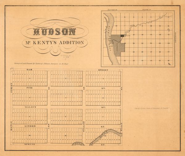 This map shows McKenty's Addition between Maple Street and Hazel Street, and Spruce Street and Oak Street. The map also features an inset map of Hudson and the vicinity.