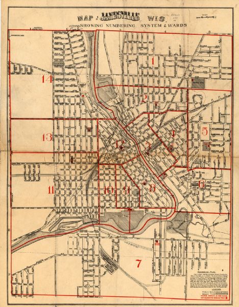 Map of Janesville, Wis. Showing Numbering System & Wards | Map or Atlas ...