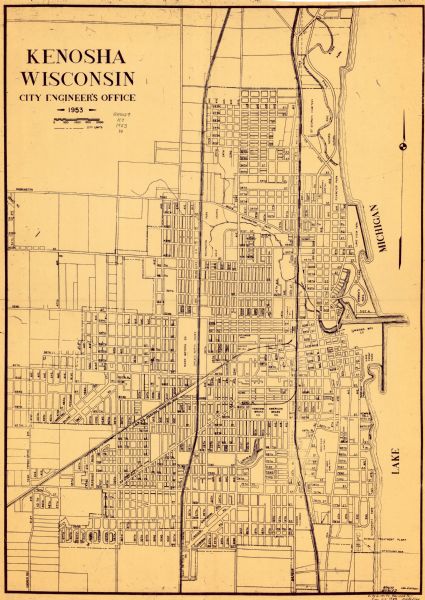 This map is  a blue line print and shows streets as well as some points of interest.