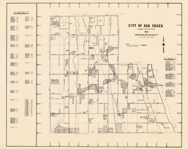 This map shows Milwaukee County Parkway lands, streets, streets not yet constructed, public facilities, schools, churches, and manufacturers. The map includes a street index and a directory index to places of interest.