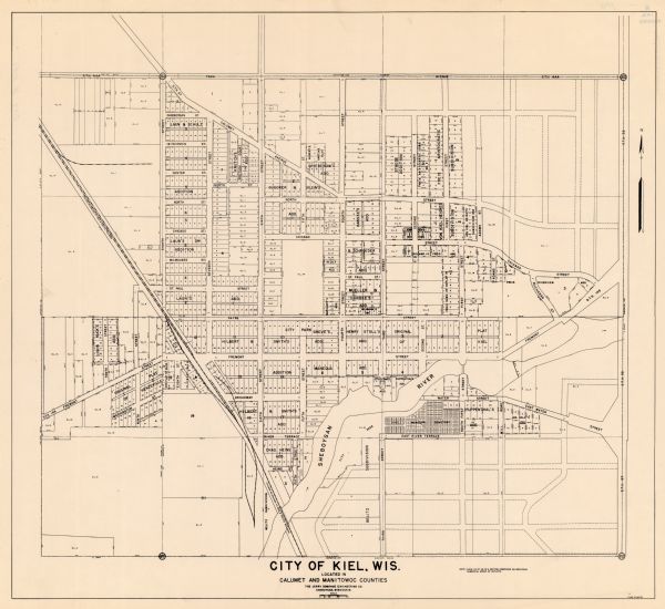 This map is a cadastral map and shows block and lot numbers and dimensions, additions, streets, railroad, and Kiel Municipal Cemetery. The bottom right margin reads: "Tube 14 no. 20."