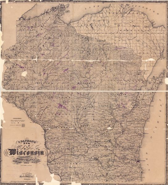 This map of the state of Wisconsin was created in 1868 and later used by Increase Lapham to trace an outbreak of tornadoes going across the state in May of 1872. Lapham entered annotations in ink, his annotations read: "showing the number, direction and extent of tornados, accompanying the report of I.A. Lapham ... May 1872."