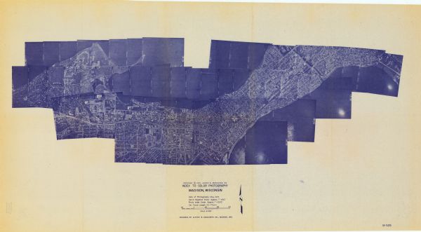 This bird’s-eye-view map is a series of photographs compiled to show local streets and buildings.