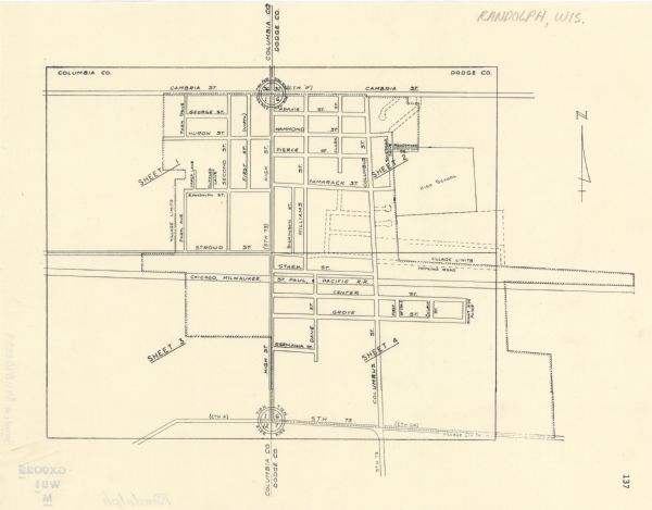 This map includes a sheet index showing streets, proposed streets, the high school, and railroad.