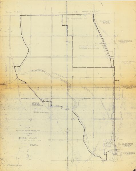 This blue line print map shows annexed land with ordinance numbers and dates.