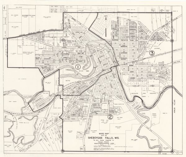 This map shows wards as well as proposed future streets, lot and block numbers, additions, and some landownership. The Sheboygan River is labeled.