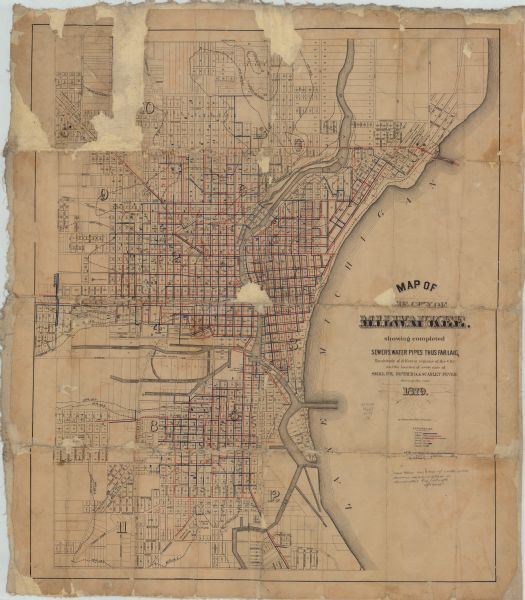 This map shows asylums, cemeteries, hospitals, parks, streets, and wards. Relief is shown by contours. Also included are manuscript annotations in pencil. The map shows cases of specified diseases for the year 1879.