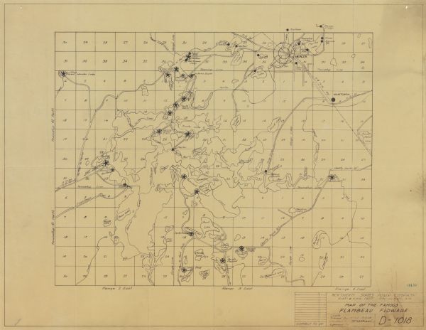 This map shows lakes, lodges and resorts, roads, and railroads in Sherman township and a portion of Mercer township. Points of interest are marked with a star in a circle.