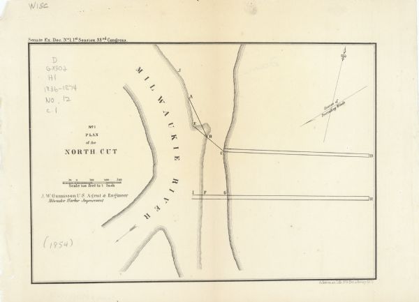 This map is oriented with north slightly to the right and the Milwaukee River is labeled. The top margin reads: "Senate Ex. Doc. No. 1. 1st Session, 33rd Congress."