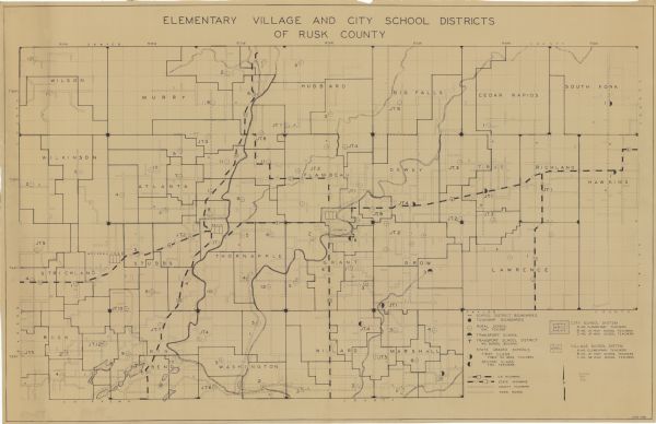 This map shows school districts, schools (rural, transport, and state graded), roads, and city and village school systems. The lower right corner includes a key and reads "June 1938."