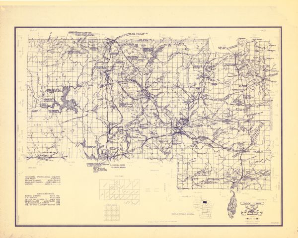A map of Oneida county, which includes a small drawing of a hodag.