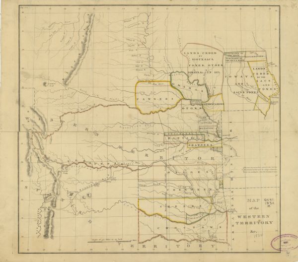 This map shows the locations of Indian tribes, and lands sold and ceded, as well as roads, forts, and rivers. Lands in the Great Plains are covered, and Arkansas, Missouri, Western Territory, Spanish Territory, and the Black Hills are labeled. Relief is shown by hachures and pictorially. Includes text about land that may be granted to the Cherokees.