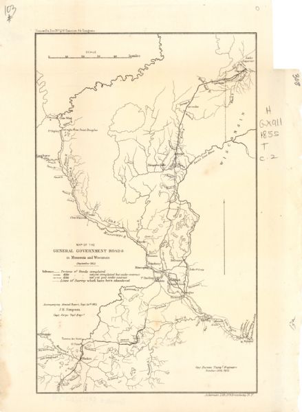 This map shows portions of roads completed, not completed but under contract, and those not yet put under contract. Lakes and rivers are labeled including Lake Superior and the Mississippi River.