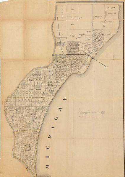 This map shows wards, roads, railroads, lot and block numbers, subdivisions, parks, and some landownership. A handwritten annotation in red reads: "Note: Stone Monuments are marked thus: (red dot)."