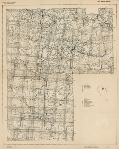 This map covers the area of Lincoln and Oneida counties, and part of Marathon county and includes a location map and legend. The bottom left margin reads: "Compiled from aerial pictures by the Map Section."