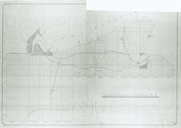 This map shows AS&IR Railroad between Siskiwit and Nash (with dock), a proposed extension of AS&IR Railroad "now under construction" between Superior and Nash, and the Northern Pacific Railroad between Ashland and Superior/St. Croix Lake. St. Louis Bay, Chequamegon Bay, and Lake Superior are labeled as are channels and communities. The map covers portions of Ashland, Bayfield, and Douglas Counties.