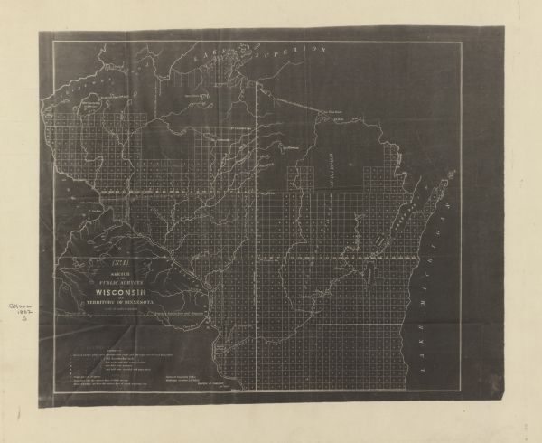 This map shows township grid with survey progress, military posts, areas of Indian habitation, cession areas, and treaty lines. Shows the entire state of Wisconsin and a portion of the Territory of Minnesota. The Mississippi River, Lake Superior and Lake Michigan are labeled. Includes a reference key to symbols and Indian treaty notes. Original caption reads, "Surveyor General's Office, Dubuque, October 21st 1852, George B. Sargent, Surr. Genl."