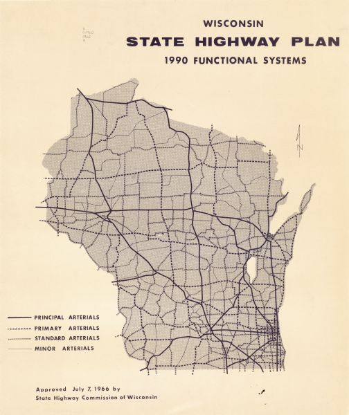 This map shows arterial roads. Original caption reads, "Approved July 7, 1996 by State Highway Commission of Wisconsin." Includes a symbol key in the lower left hand corner.