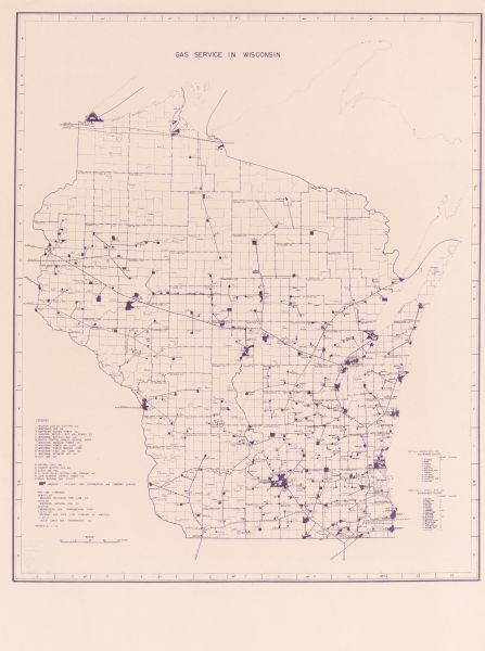 This blue line map show gas services and county boundaries. Includes a legend of company names in lower left hand corner.