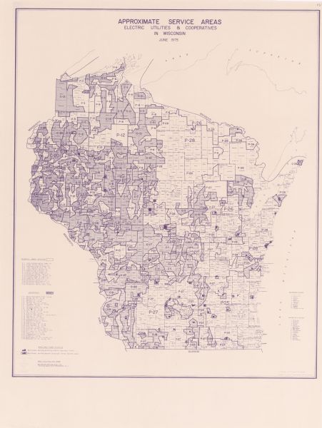 This map shows electrical utilities and cooperatives throughout the state, as well as cities and county boundaries. The bottom left corner of the map includes an index of privately owned utilities and cooperatives. 
