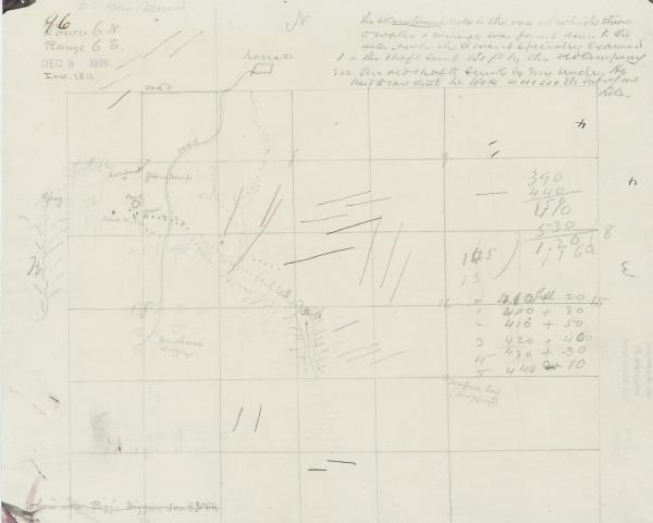 This map shows locations of quarries, sink holes, creeks, springs, rivers, houses, forts, and roads. The upper right corner  and right margin includes annotation in pencil.