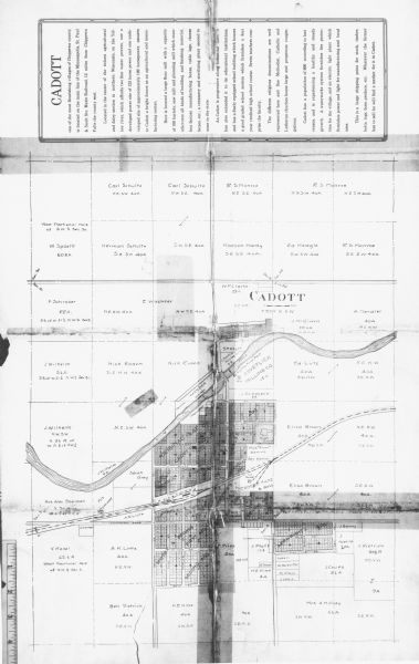 This photocopy map shows block and lot numbers with landowner names, additions, selected buildings, and the Yellow River.