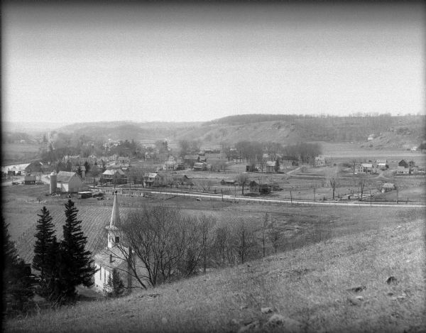 The Lutheran Church and buildings, seen from Lutheran Church Hill.