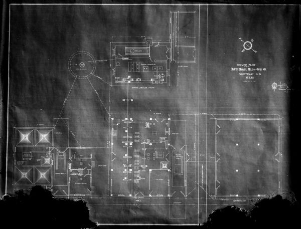 Building blueprints for ground plan for the North Dakota Mill and Grain Company, Courtenay, North Dakota.