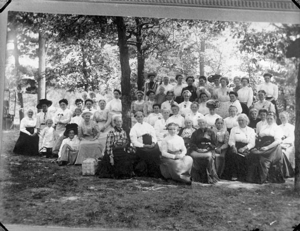 Copy photograph of a large group of women at Rock Springs Park.