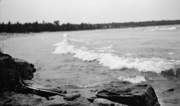 White capped waves break near the Door County shore.