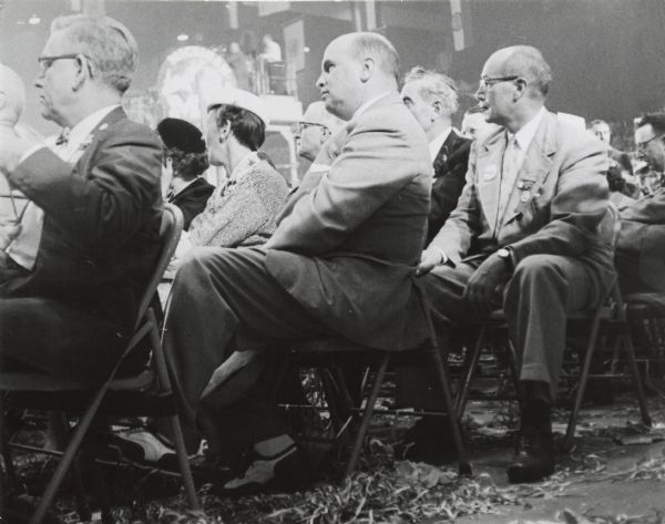 The Wisconsin delegation seated on the floor at the Republican National Convention. It was held in the "Cow Palace" in San Francisco. President Eisenhower was re-nominated for a second term.
