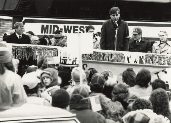 Democratic Presidential candidate Michael Dukakis campaigning in northern Wisconsin.