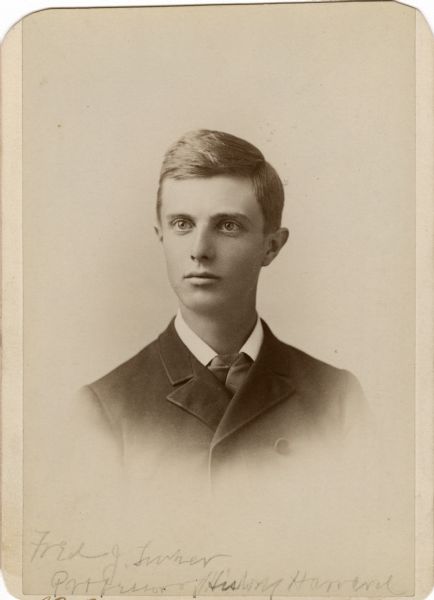 Portrait, head and shoulders of Frederick Jackson Turner, historian, scholar, and writer. As a freshman at the University of Wisconsin.