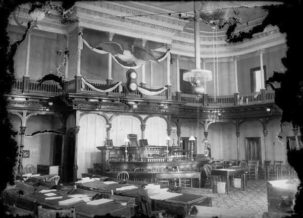 Assembly Chambers in the second State Capitol. Note the gas lamps.